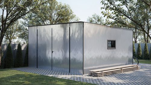 vizualizacija garaže 5x5 m s nagibom prema natrag u pocinčanoj boji